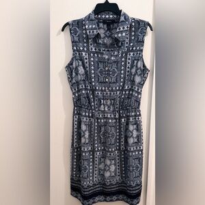 Alfani Sleeveless Blue White Patterned Collared Dress